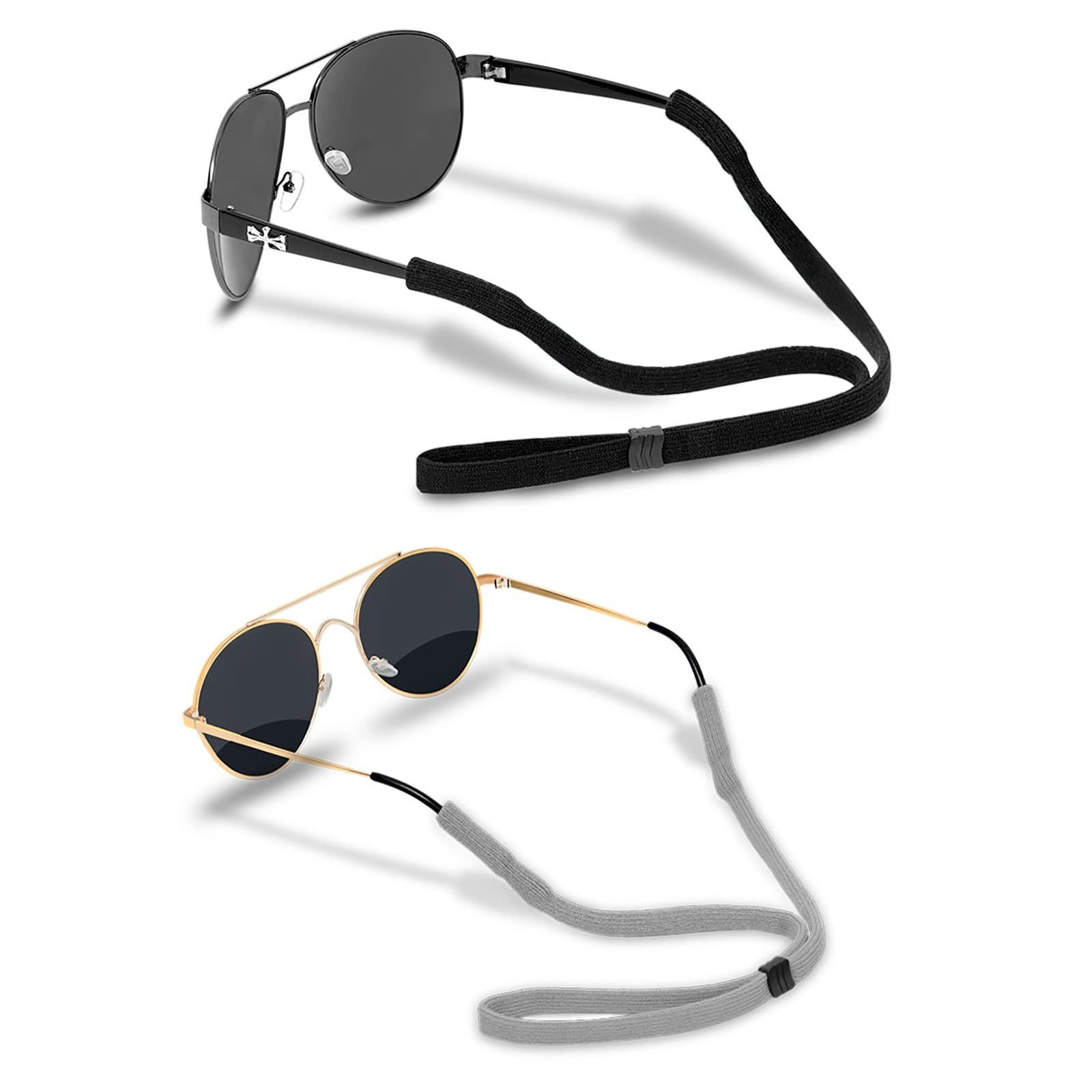 HALF CRESCEN Glasses Strap (2 PCS) Sports 11.8 INCH, 2 Pack（black, Grey）