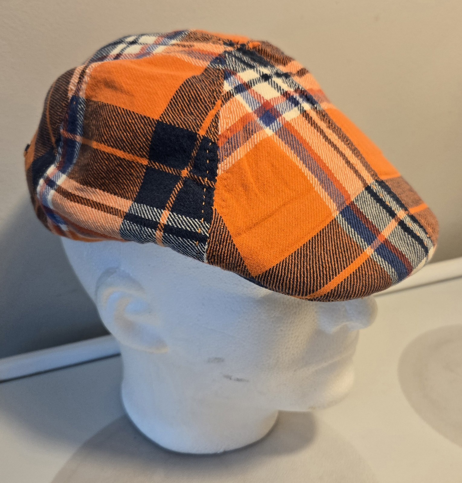 Upcycled Custom Newsboy American Eagle Orange Flannel Cap Size S/M