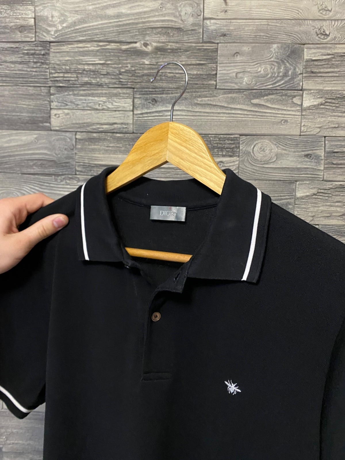 CHRISTIAN DIOR Men’s Embroidered Black Cotton Bee Classic Short Sleeve Polo Sz M