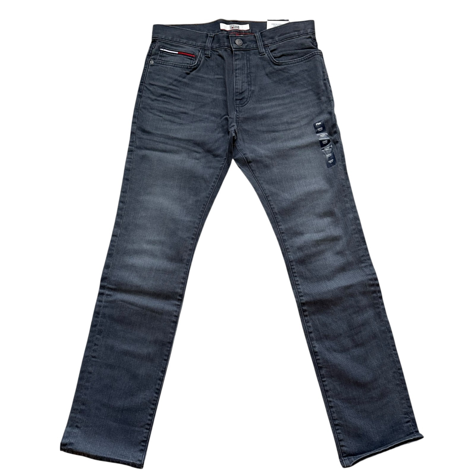 NWT Tommy Hilfiger Denim Men’s Dark Grey Stretch Straight Jeans Slightly Stiff