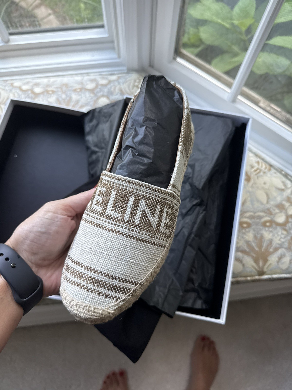 Celine New In Box Flat Espadrille With CELINE Signature In Canvas $690 Retail