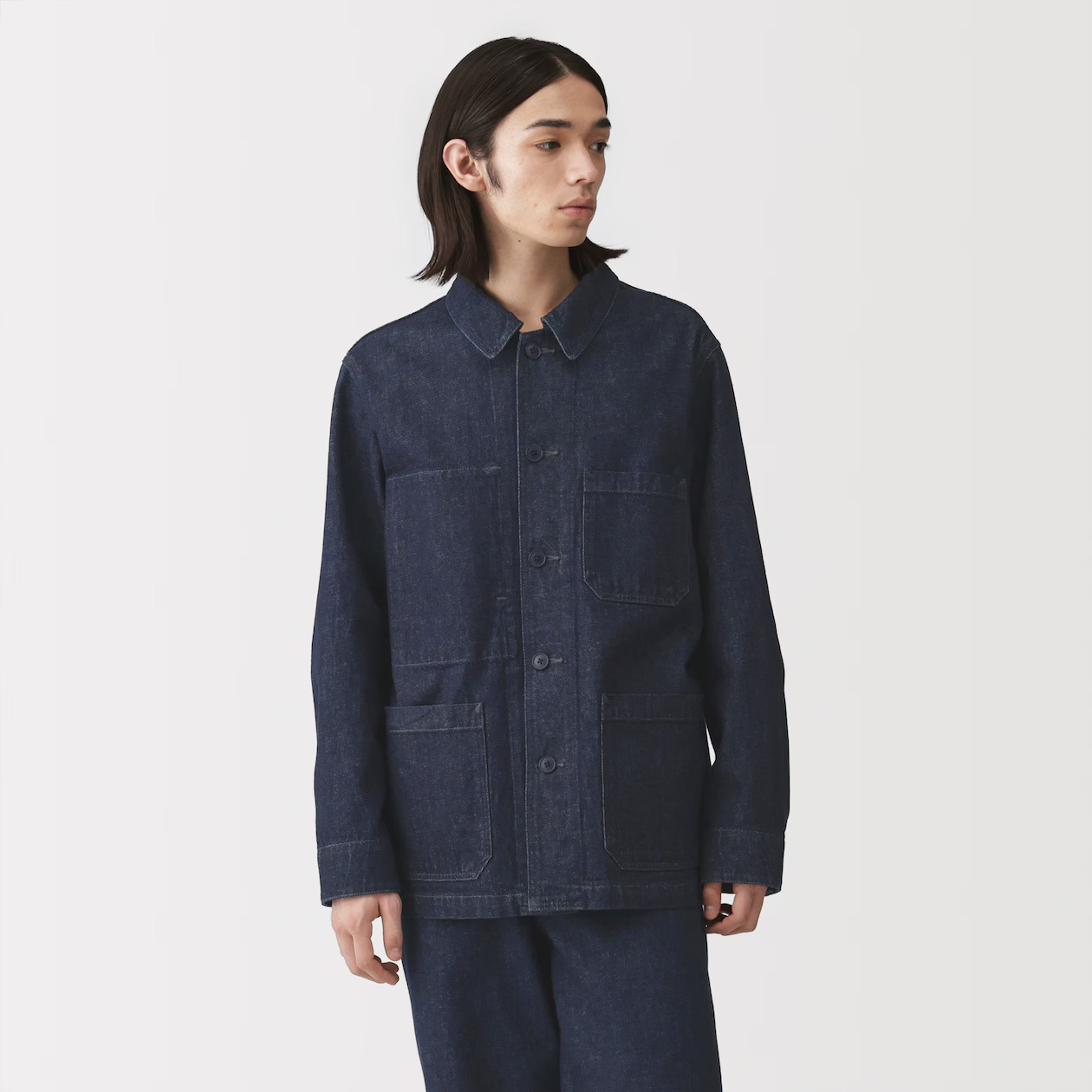MUJI Mens Organic Cotton Kapok Denim Coverall Jacket Dark Navy FedEx