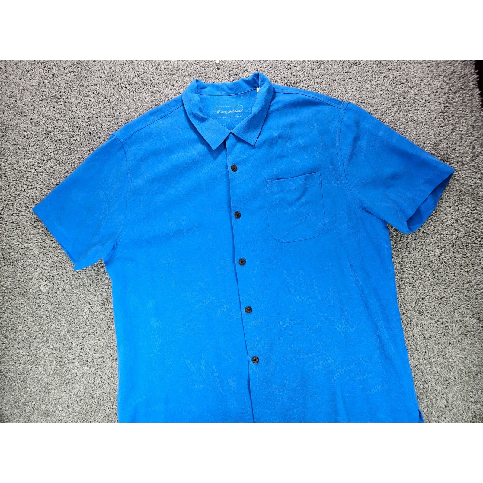 Tommy Bahama Hawaiian Shirt Mens XL 100% Silk Blue Tonal Jacquard Floral Aloha