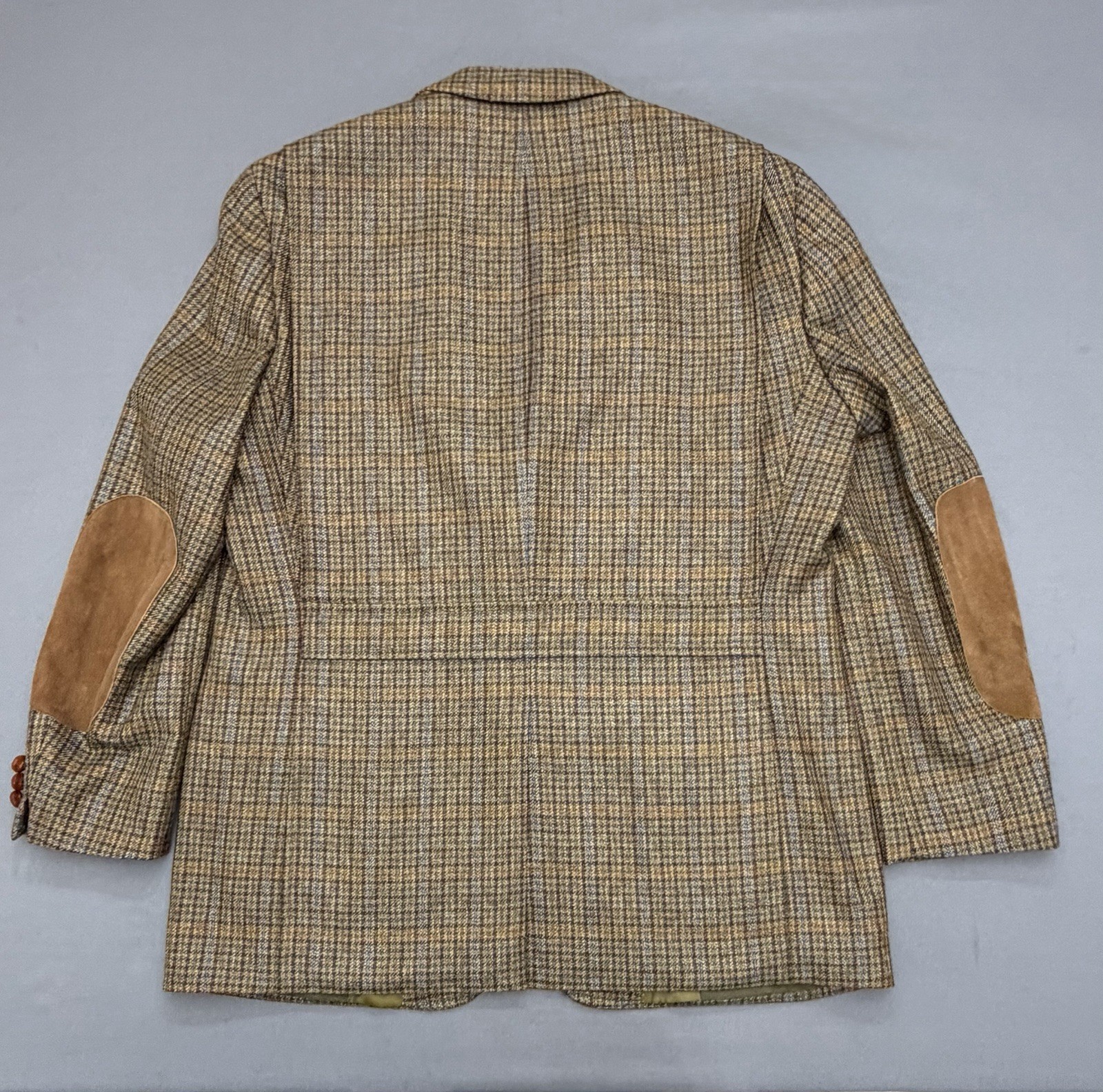 KROON Men’s 44L Brown Plaid 100% Virgin Wool Sport Coat Elbow Patch Blazer