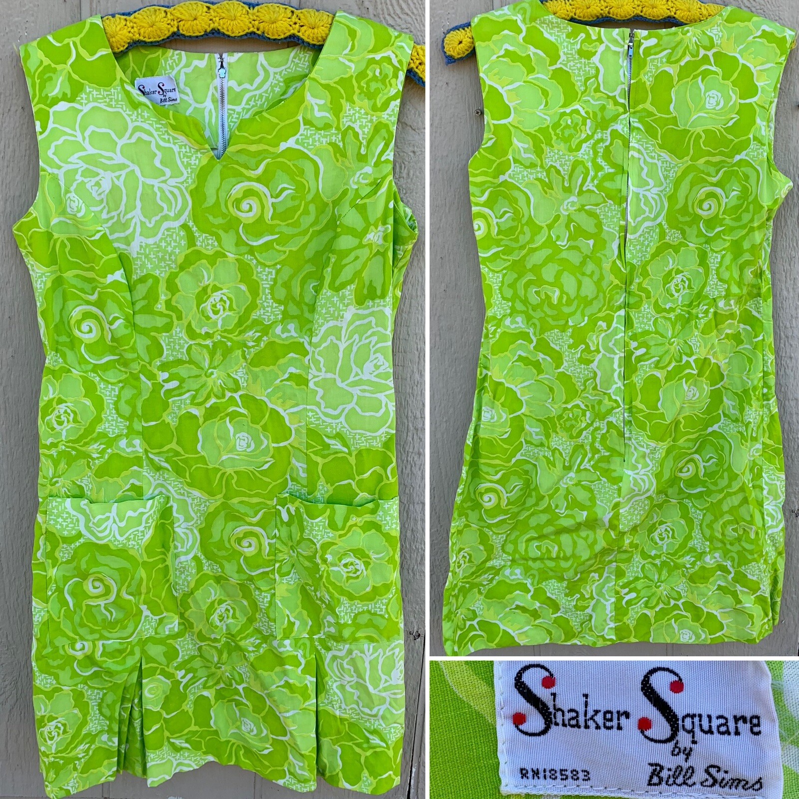 Shaker Square by Bill Sims Vintage Sleeveless Front Pockets Metal Zip 60s S/M