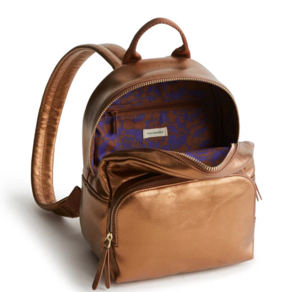 Vera Bradley BRONZE METALLIC Mini 8.75″ HIGH Banbury Leather backpack NWT