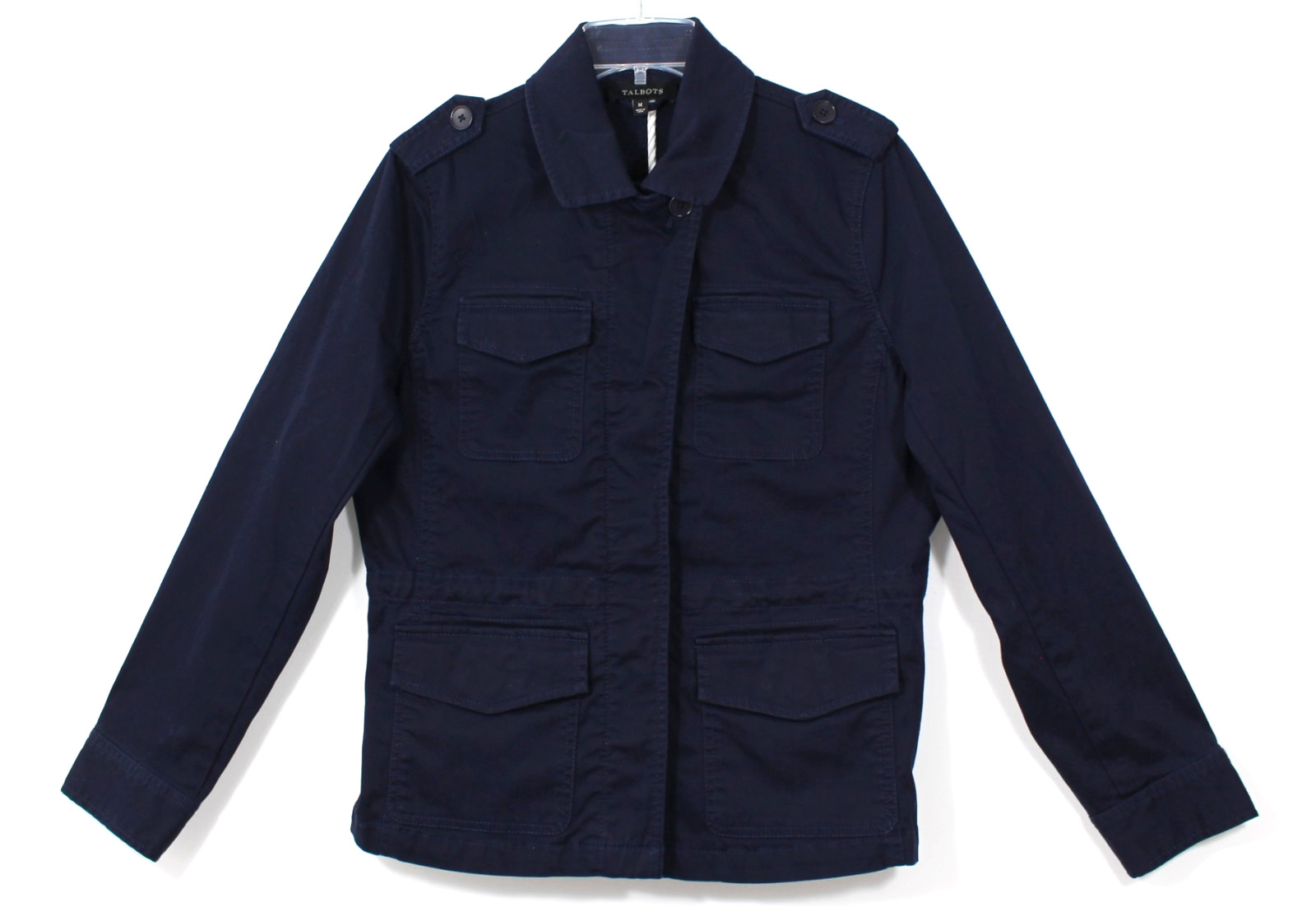 Talbots Navy Utility Safari Jacket Women’s M Cotton Stretch Adjustable Waist