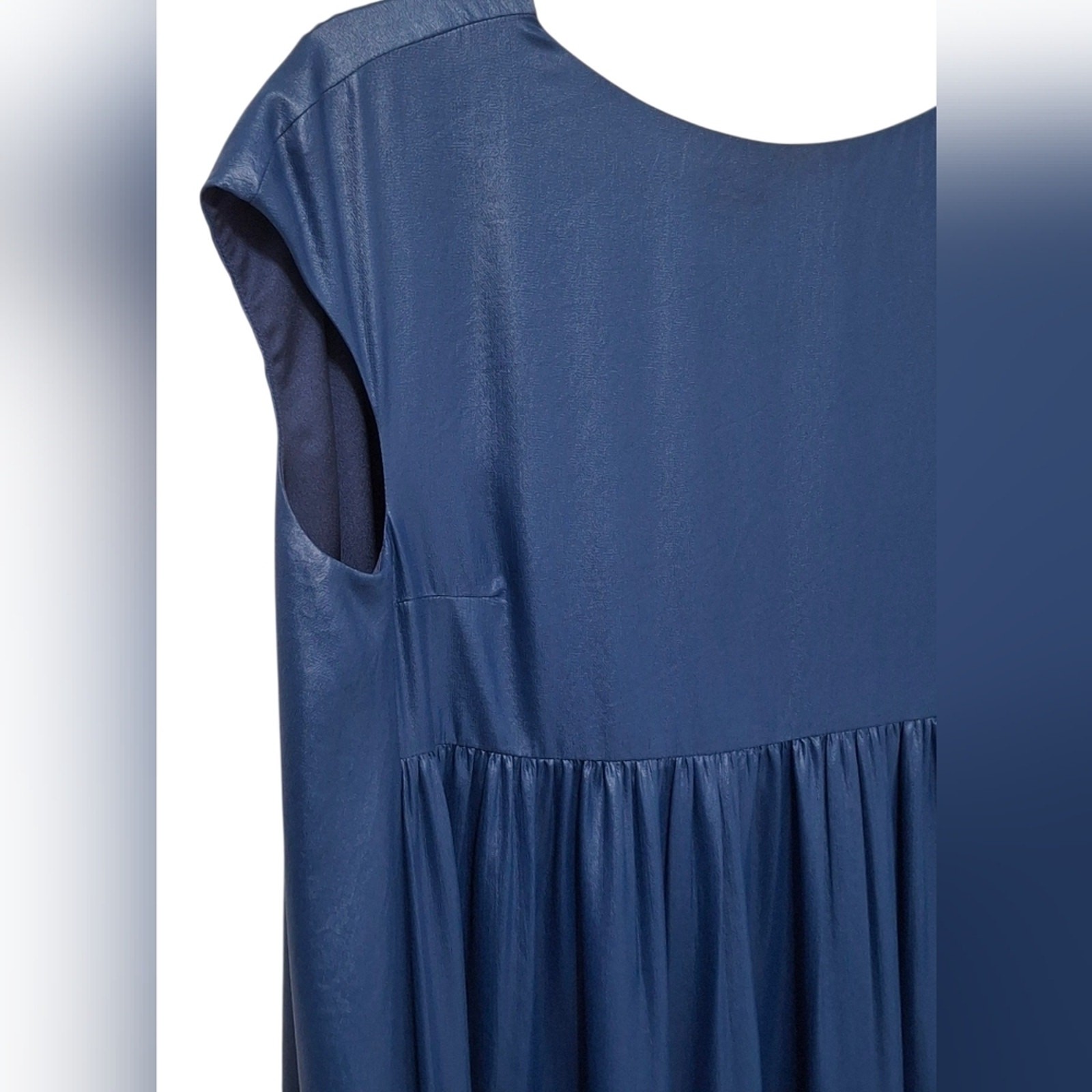 Kallmeyer Juliet Midnight Blue Foil Chiffon Cap Sleeve Round Neck Maxi Dress