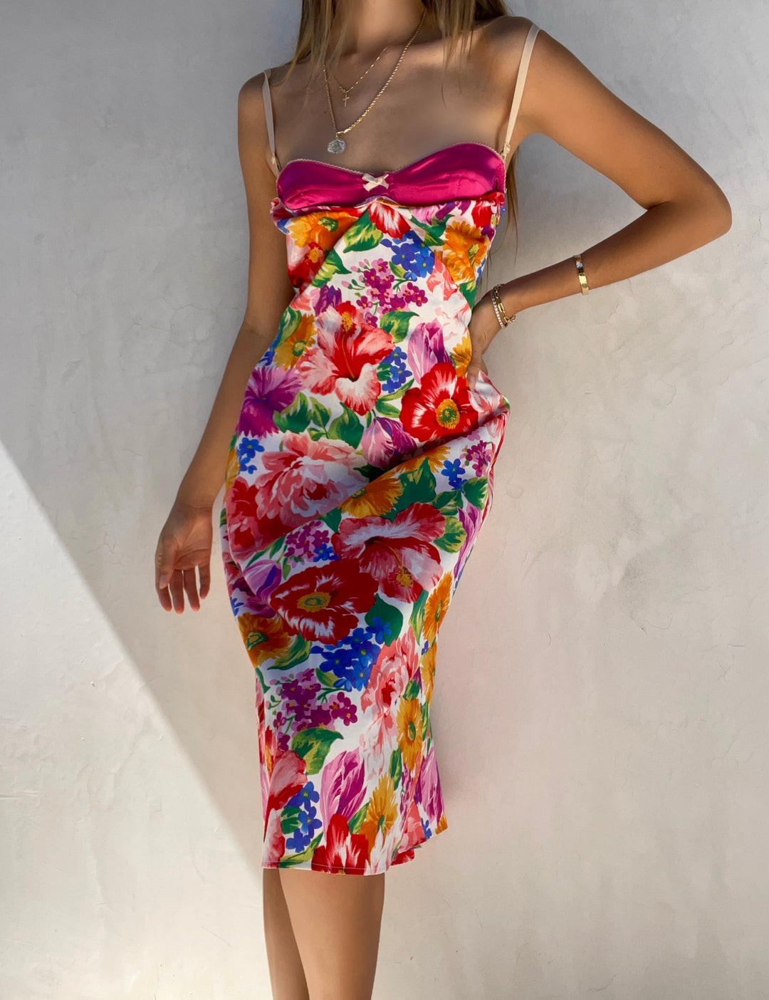 Dolce and Gabbana D&G floral roses print dress with a bra IT46 UK12 US8 EU38