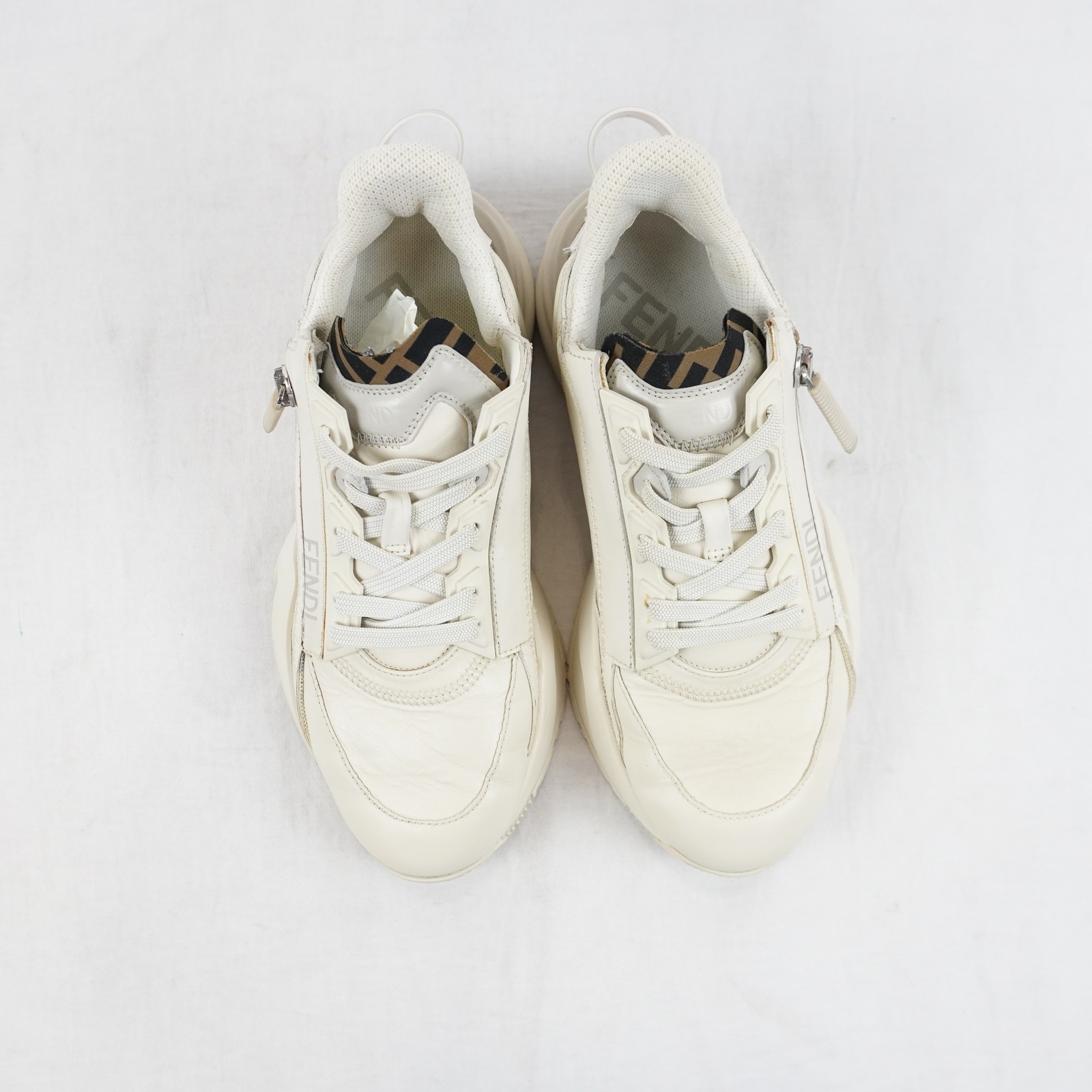 Fendi FF Flow Sneakers In White With Brown Accent – Women’s Size EU 38