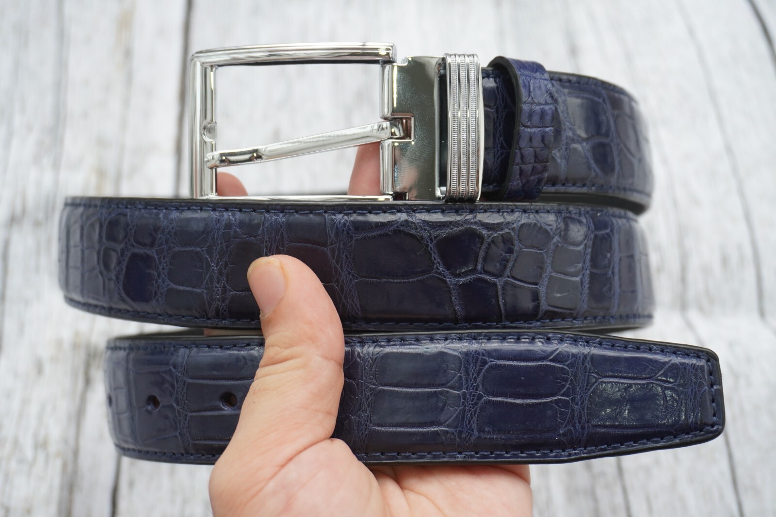 Blue Genuine Alligator CROCODILE Belly Leather Skin Men’s Belt – W 1.3″ #H26