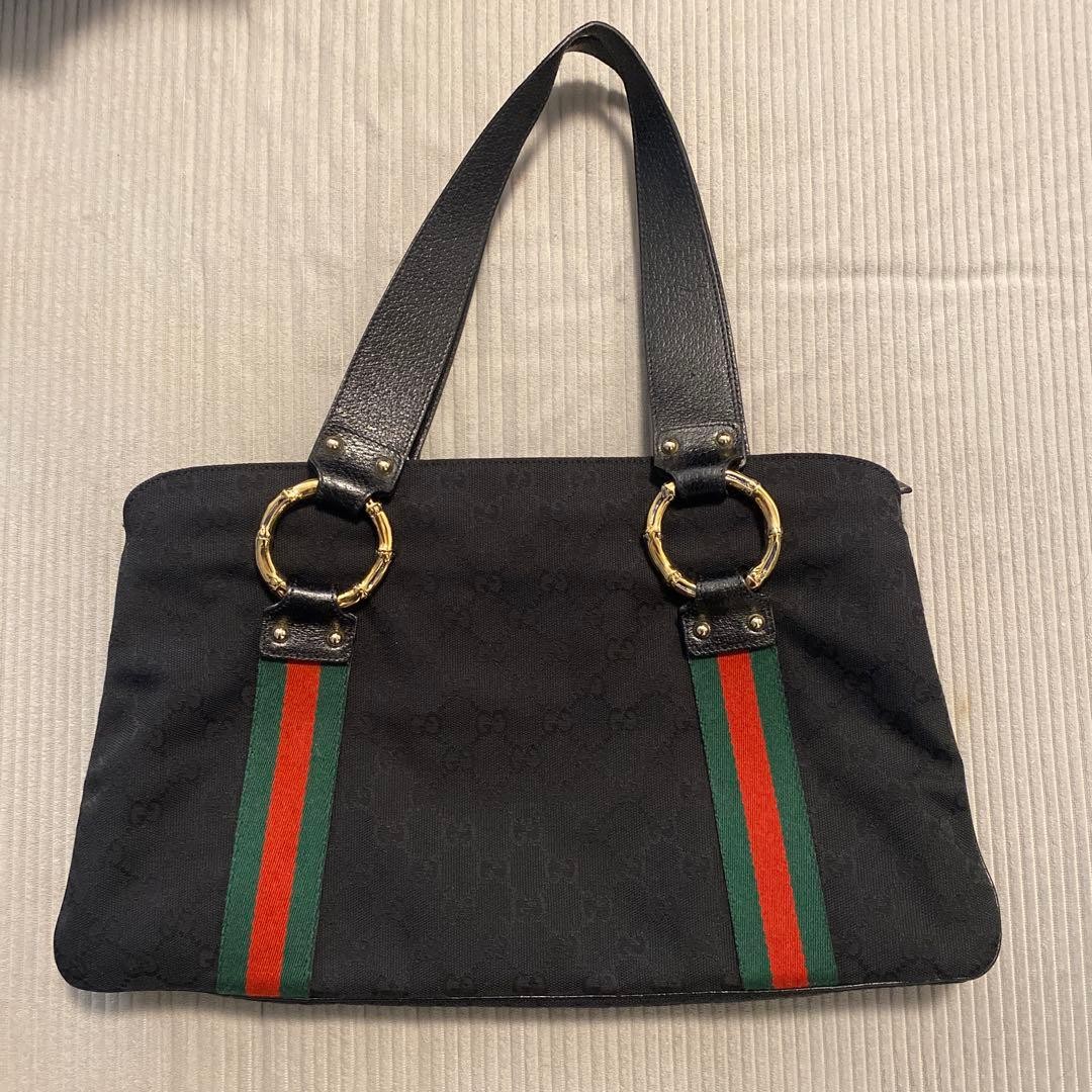 GUCCI GG Canvas Bamboo Ring Tote Bag Gift Present 0609