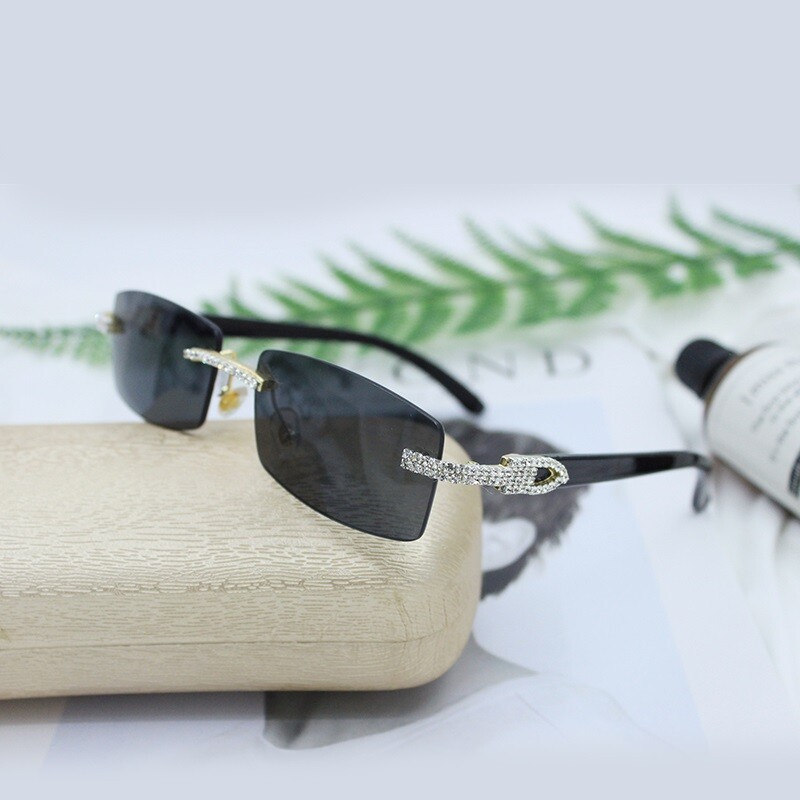 Diamond Sunglasses BUFF’S BLUE lens gold Buffs Retro vintage Hip Hop rapper Iced