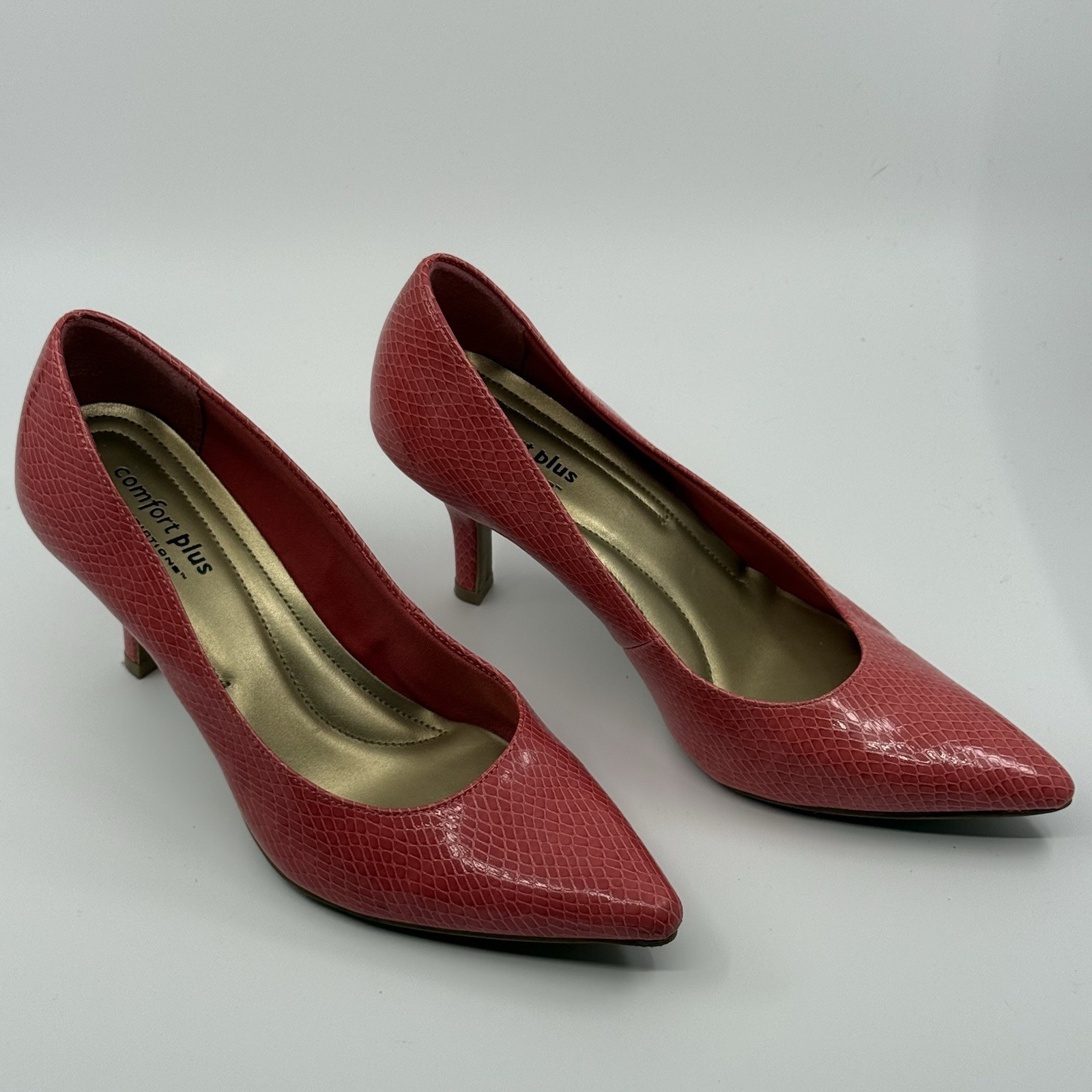 Comfort Plus By Predictions Womens Snake Print Pink Pointed-Toe Pumps Size 7M