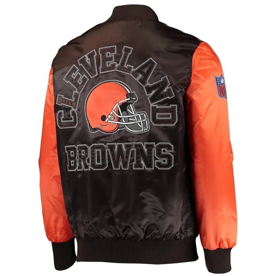 Men’s C Browns Black Orange Satin Jacket Baseball Bomber Style Varsity Jacket