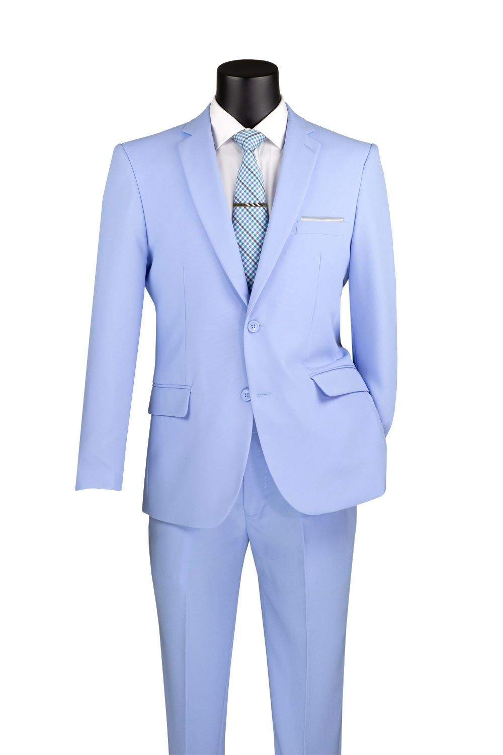Lucci by Vinci Men’s Regular Fit 2-Piece Solid Color Suit Light Blue