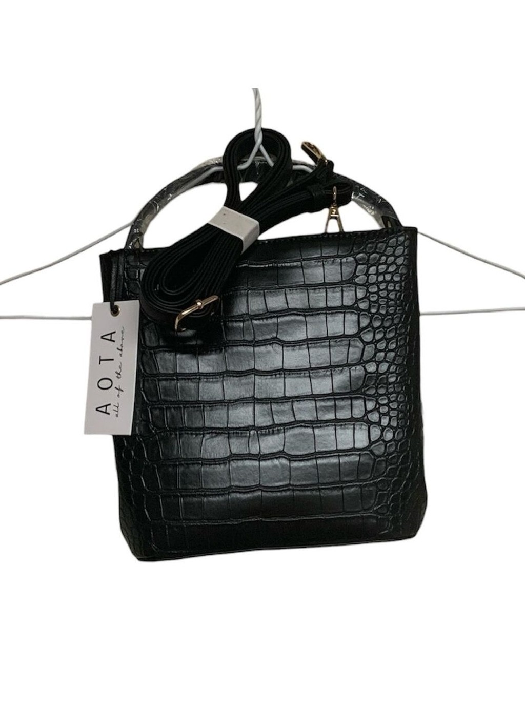 AOTA Elena black vegan leather handbag removable crossbody strap new with tag