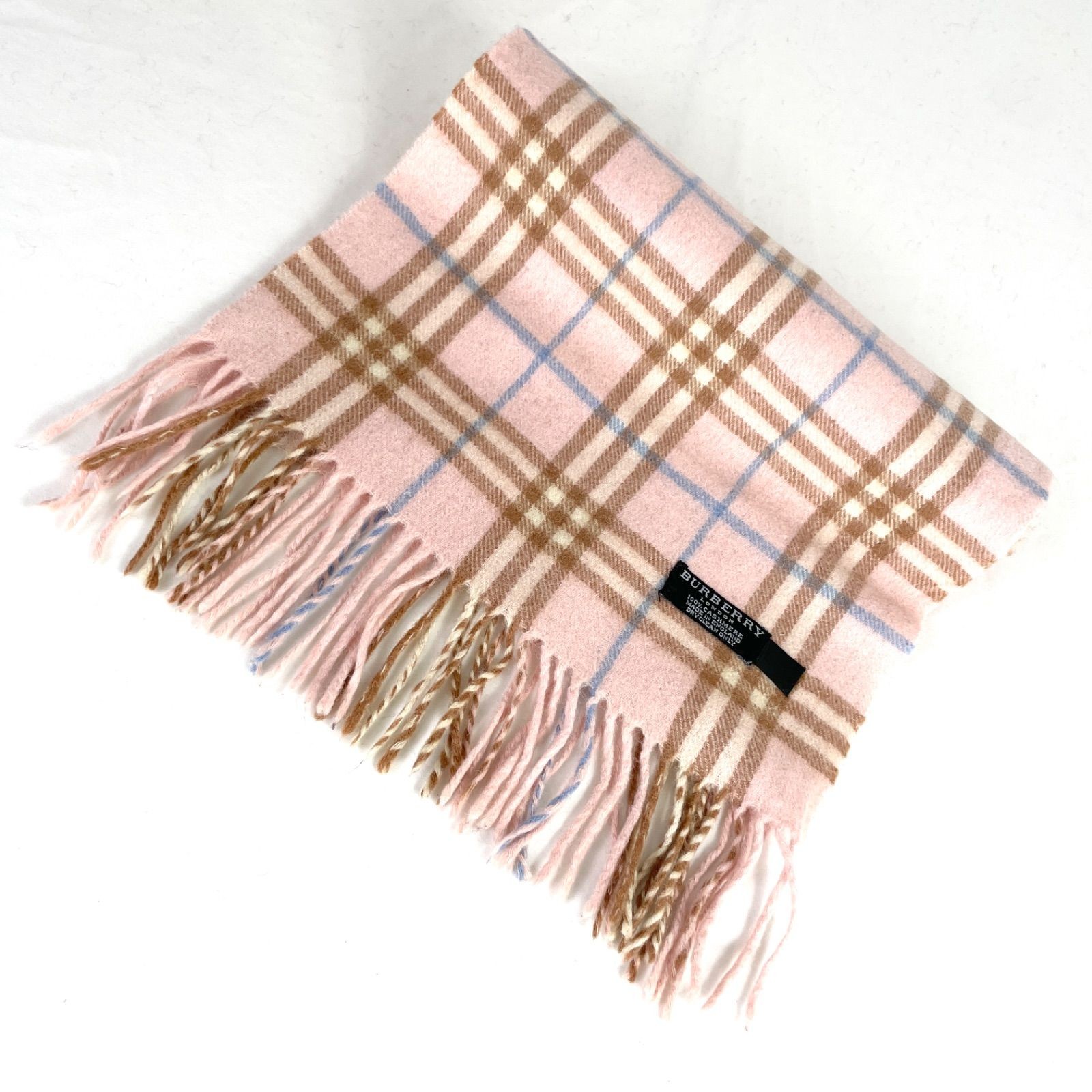 Burberry London Scarf Check Cashmere 67.7in x 11.4in Pink Made in England Used