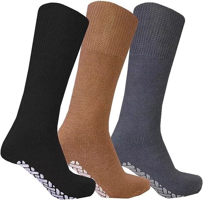 Wholesale Bulk Men Non Skid Diabetic Crew Socks Non Binding Loose Fit Top 9-11