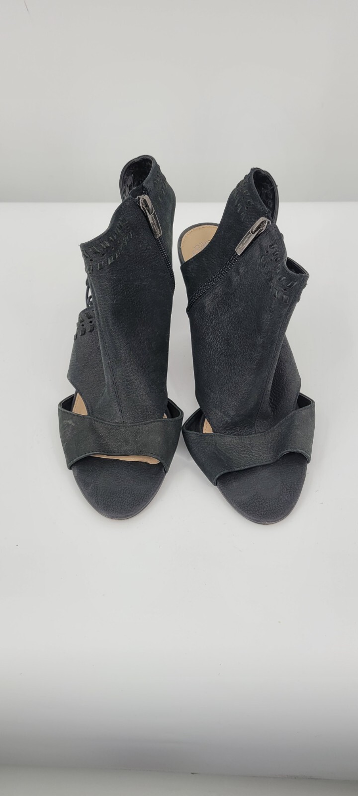 Vince Camuto Women Boot 9.5 Black Bootie Buckle Tooling Cone High (3-3.9 in)