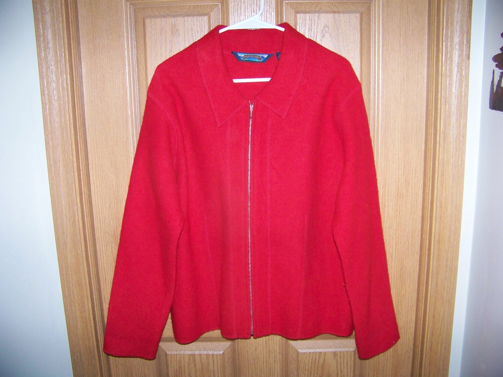 Shaver Lake Womens 100% Wool Full Zip Sweater Jacket Top Large Red Excellent