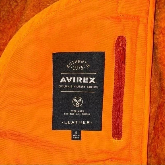 Avirex Mens Orange Leather Shearling B-3 Bomber Flight Jacket Size S to 2Xl