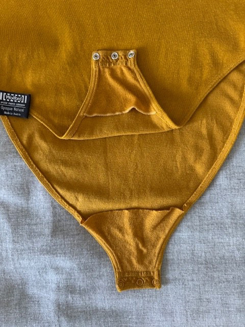 Wolford Long-Sleeve Bodysuit ~ Opaque Naturel Mustard Orange Small ~ Turtleneck