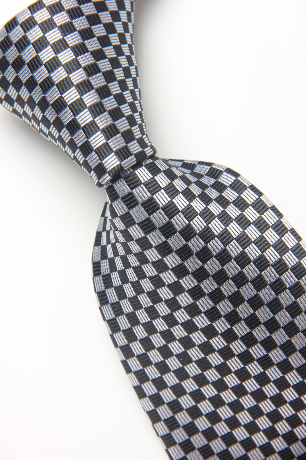 New Classic Plaids Checks White Black JACQUARD WOVEN 100% Silk Men’s Necktie Tie