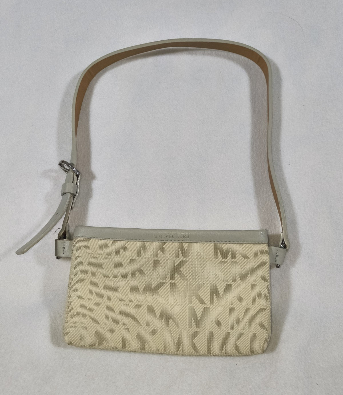 Michael Kors Monogram Beige/White Shoulder Bag Zip, Detachable Adjustable Strap