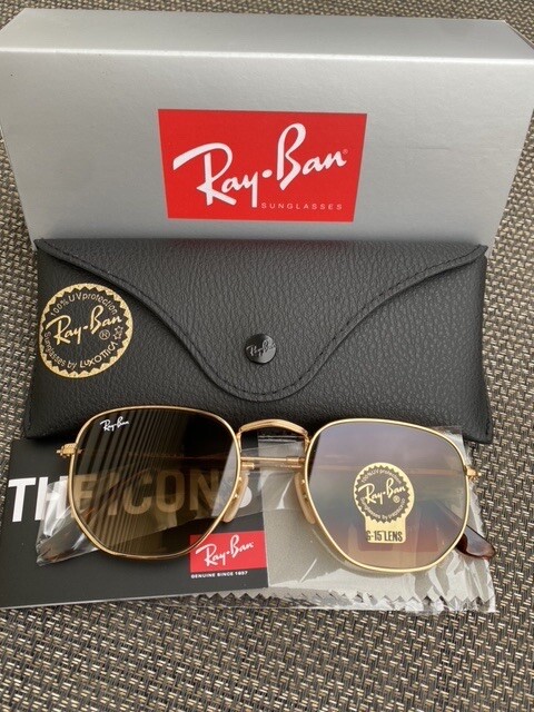 Ray-Ban Hexagonal RB3548 Gold Frame / Gradient Brown/ 51mm Sunglasses