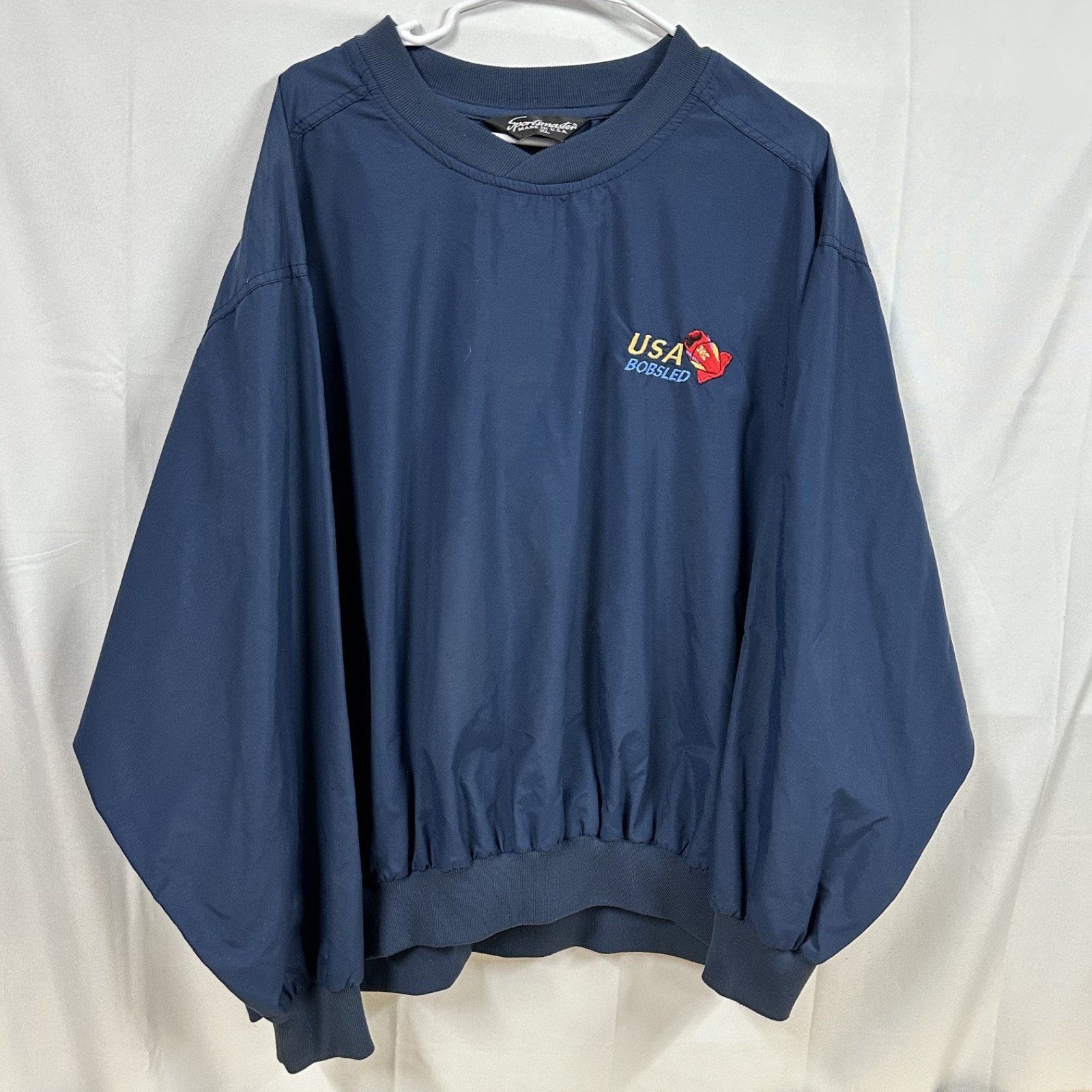 Vtg USA Bobsled Sportsmaster USA Pullover Windbreaker Crewneck Blue Mens XL