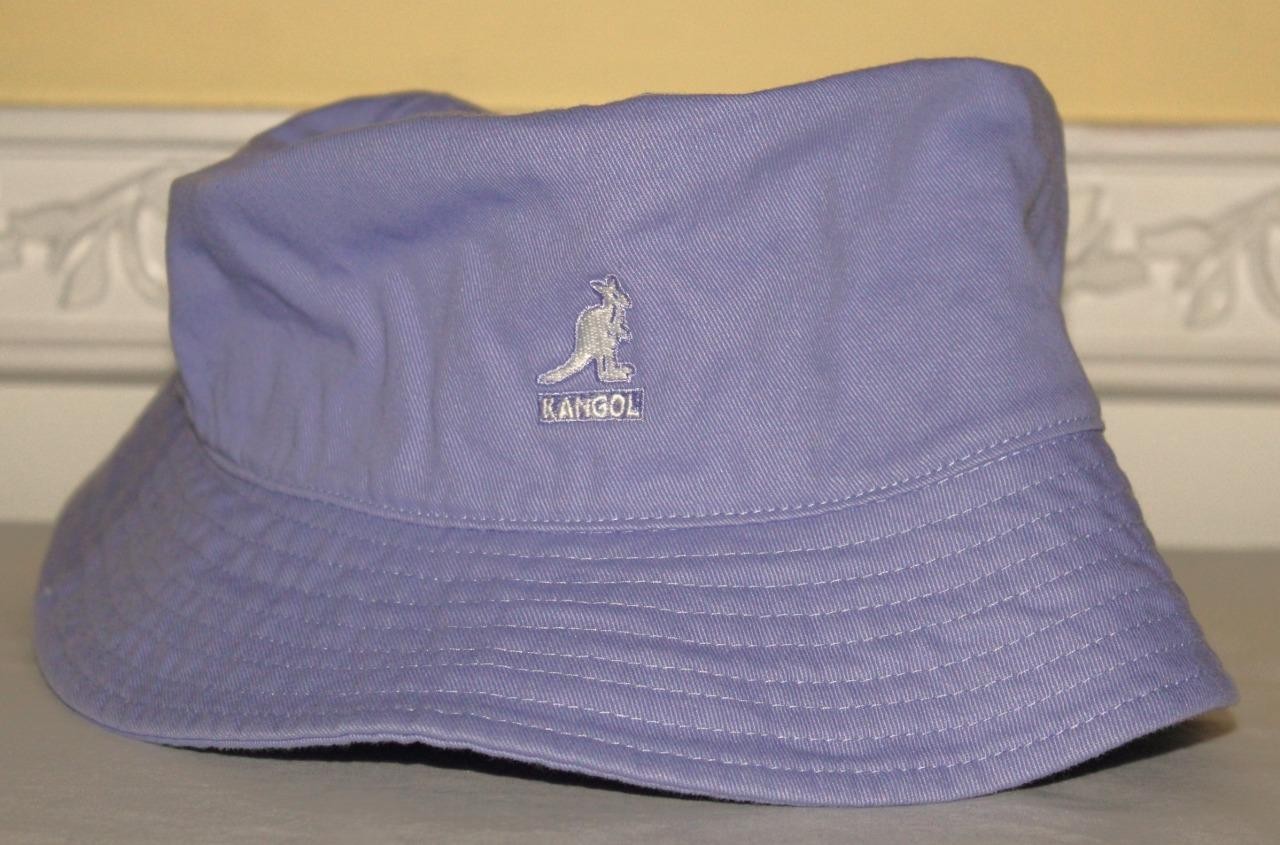 KANGOL Garment Washed Lavender Cotton Bucket Hat Cap Kangaroo Logo MEDIUM *1F