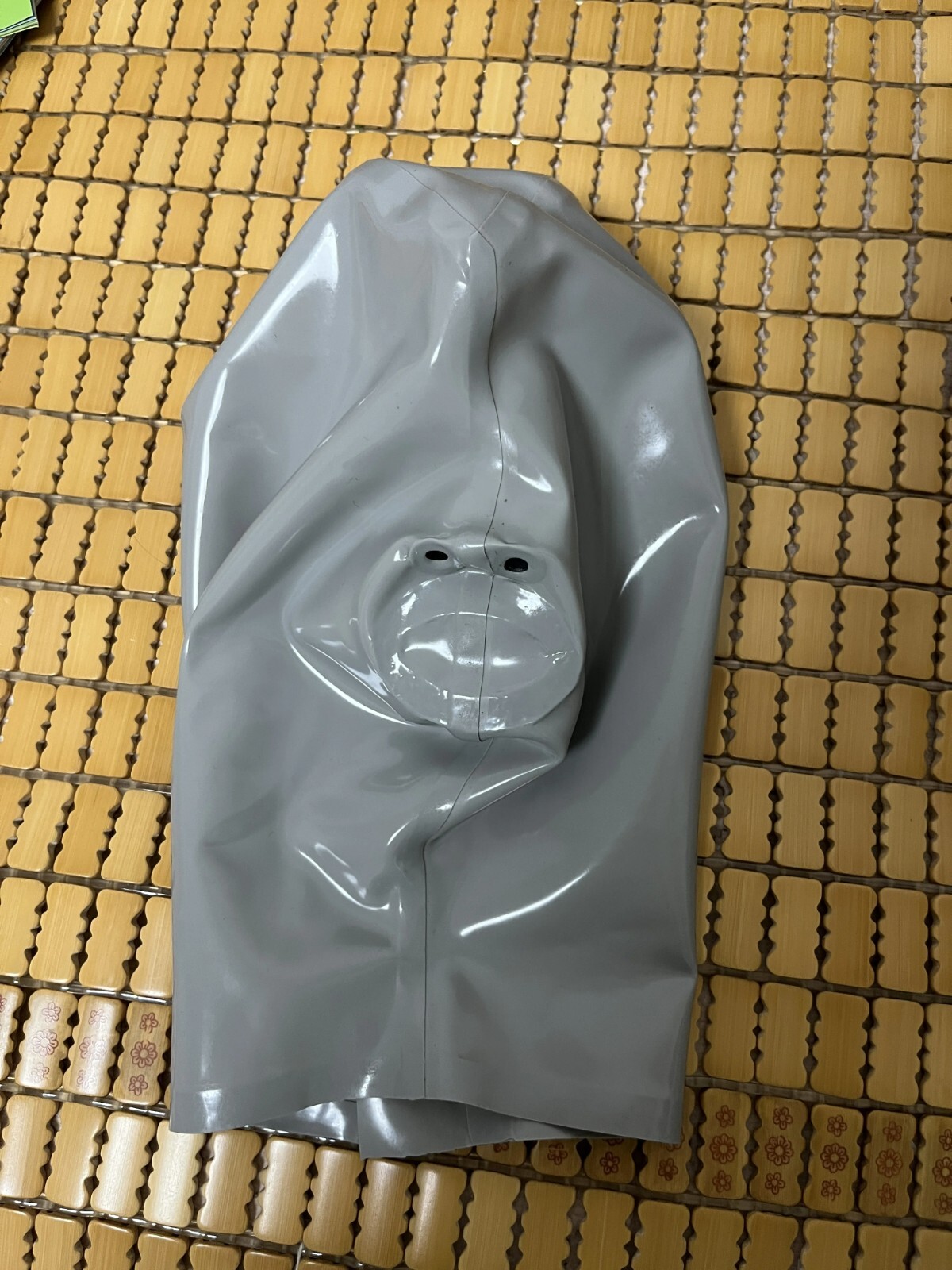 Latex Hood Rubber Mask with Black long nose tube&braces for Fetish clubwear US