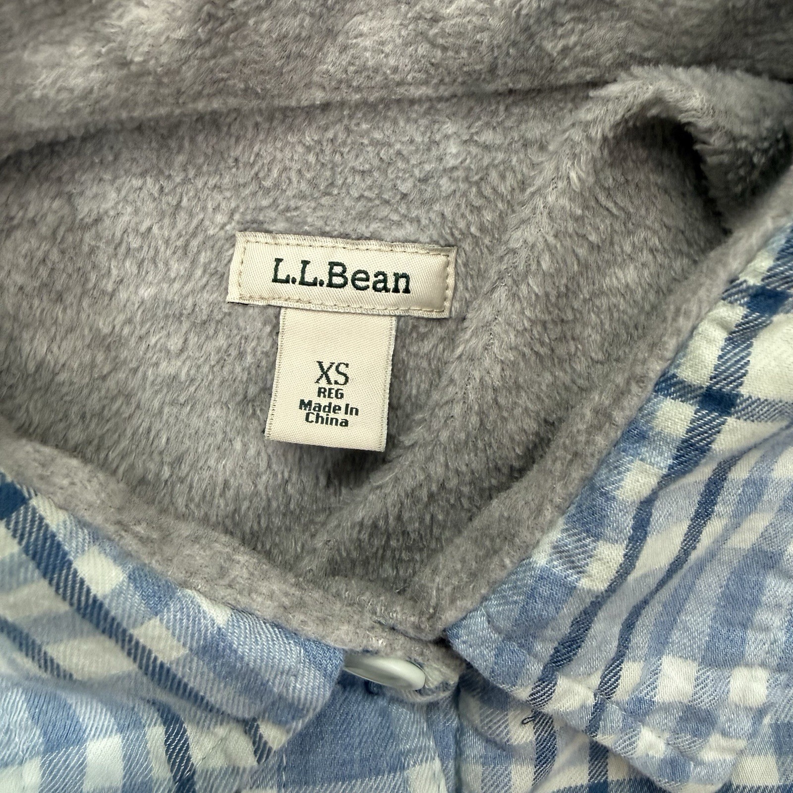 L.L. Bean Plaid Blue Fleece Lined Button Down Flannel Shirt Jacket Size XSmall