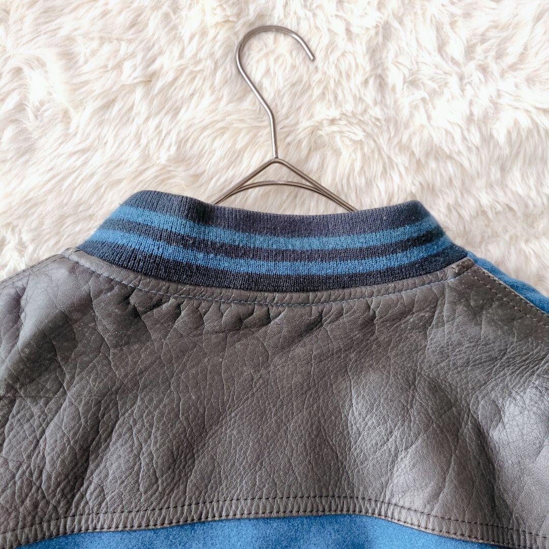AVIREX Leather Wool Stadium Jacket Blouson Coat Men Size M Blue Black Vintage