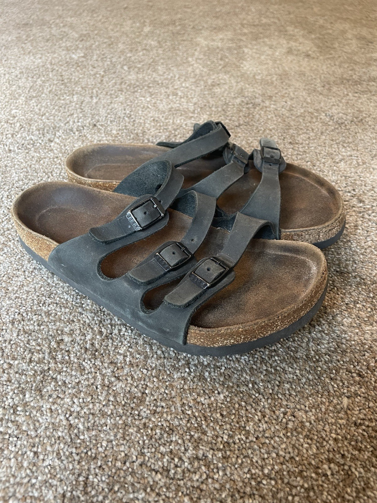 Birkenstock Florida Triple Strap Black Oil Leather Women’s Sandals Size EU38