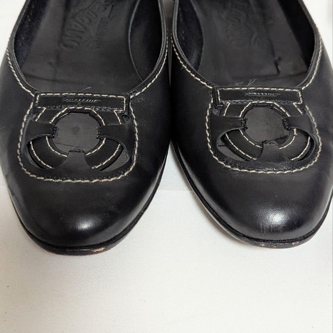 Salvatore Ferragamo Gancini Black Leather Pump 5.5D Office Heel Auth