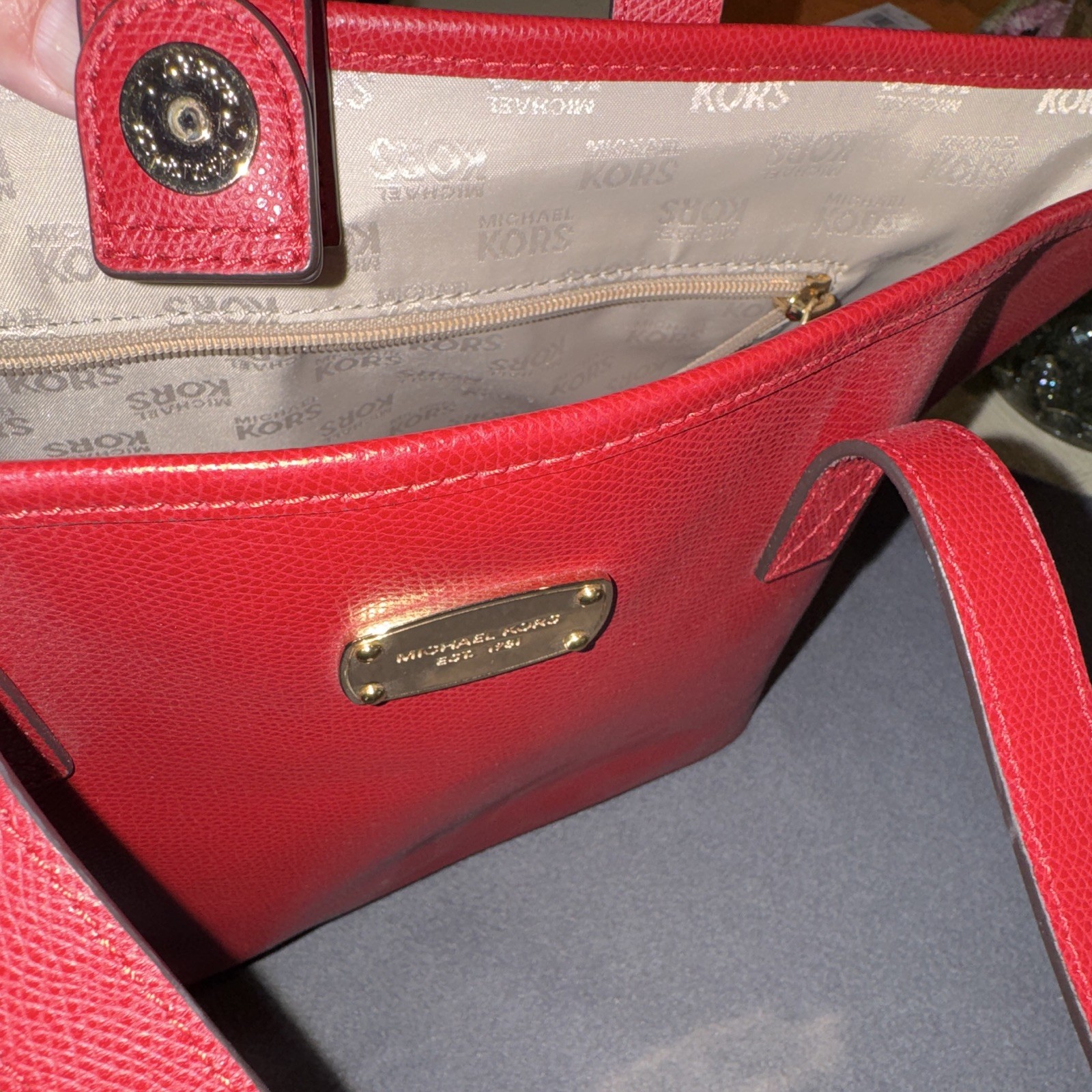 Michael Kors Bag Jet Set Red Saffiano Leather Tote Shoulder Handbag 15×9