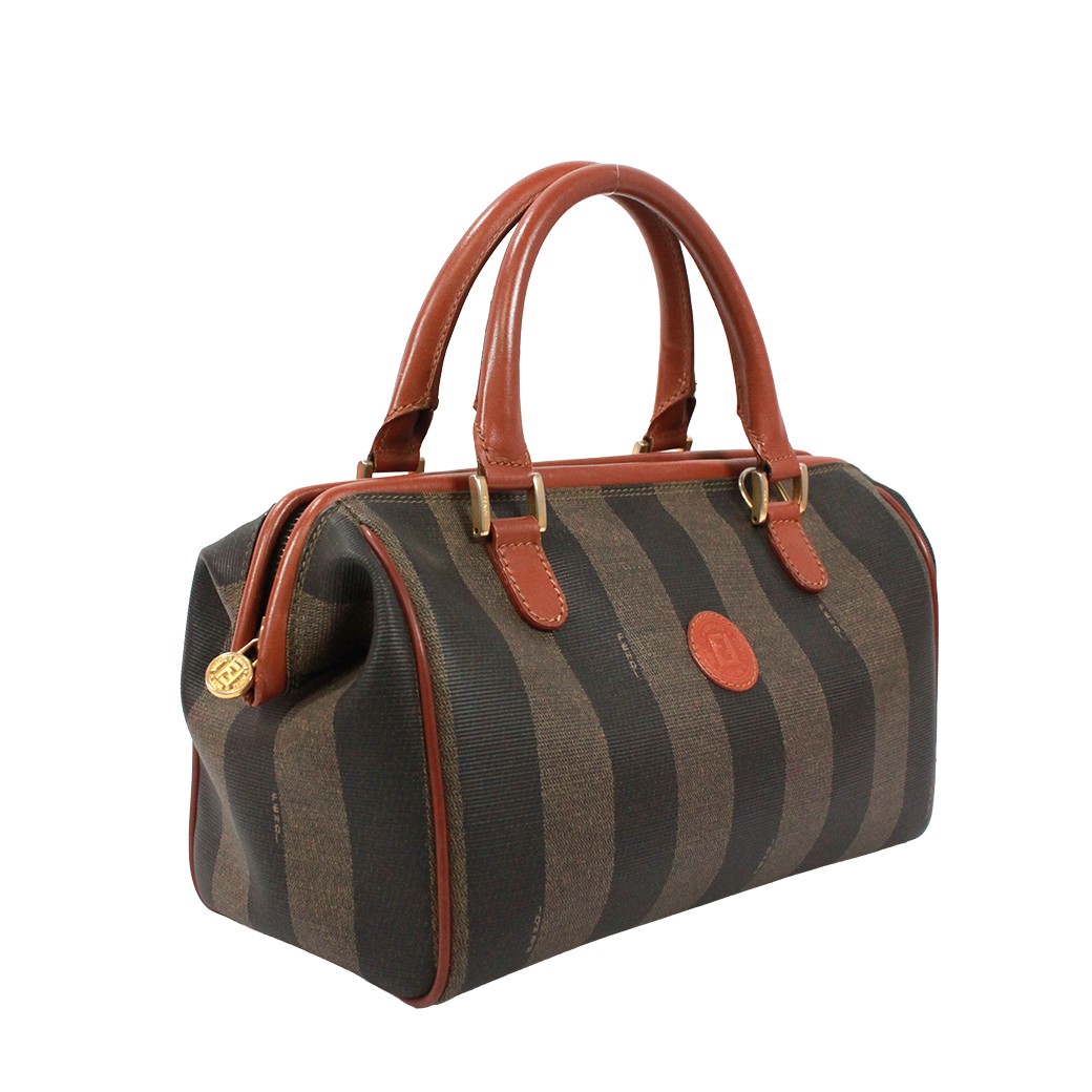 FENDI Mini Boston bag Pecan Pattern Handbag PVC/leather black brown khaki Women