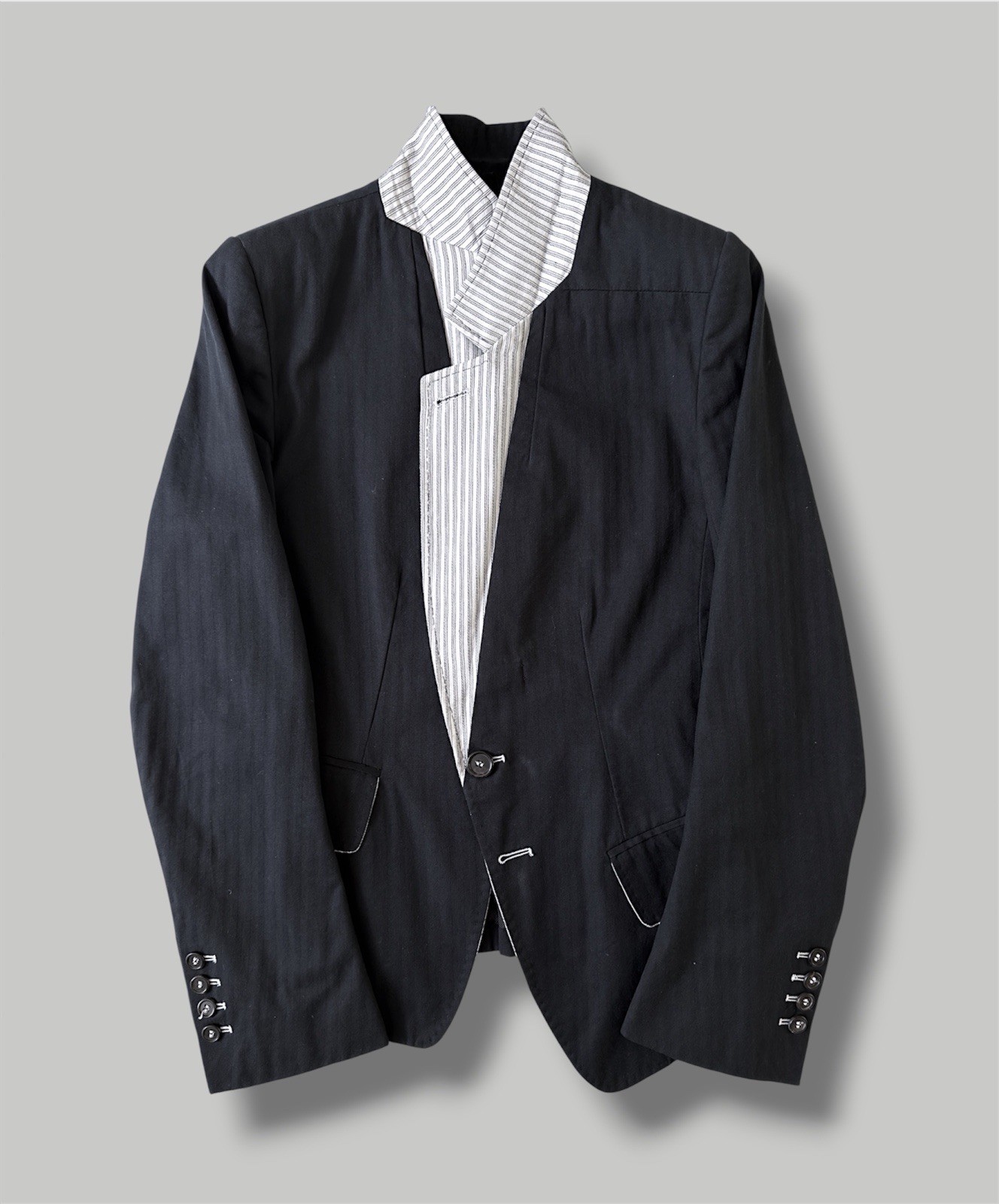 Ann Demeulemeester Asymmetrical Blazer (Size 38) Contrast Lined Striped Jacket