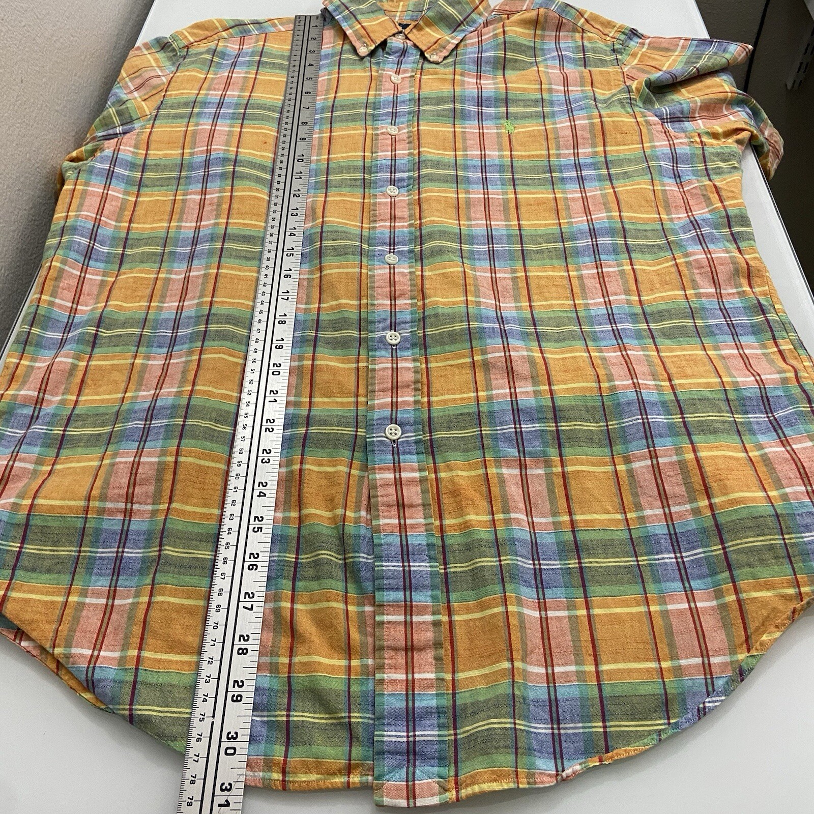 Ralph Lauren Classic Fit Oxford Button Down Shirt Men Medium Madras Plaid SS