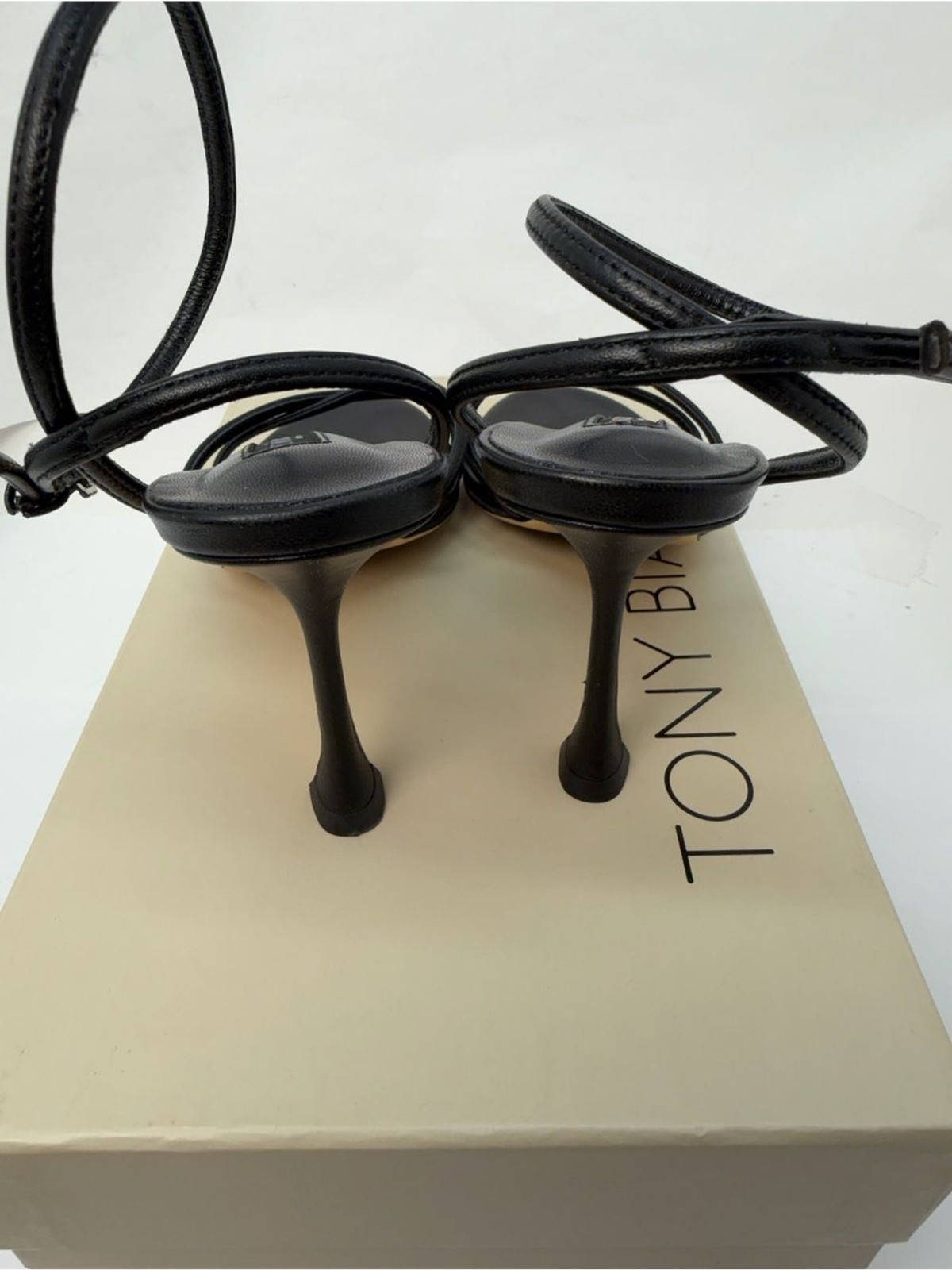 Tony Bianco Laguna Sandal in Black leather mid high heel ankle strap open toe