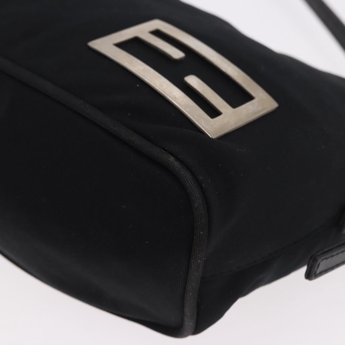 FENDI Shoulder Bag Cotton Jersey Black Silver Auth 186864