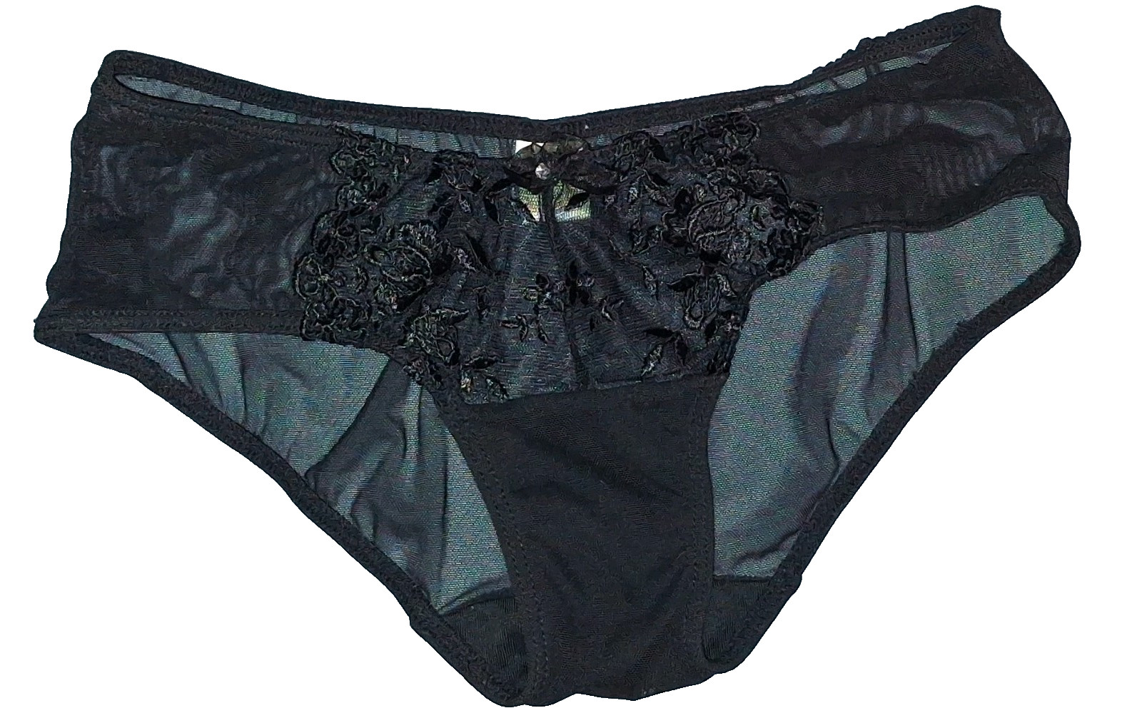 BRAND NEW Without Tags Black Sheer Mesh Bikini Panties Embroidery Bow Size 5/S