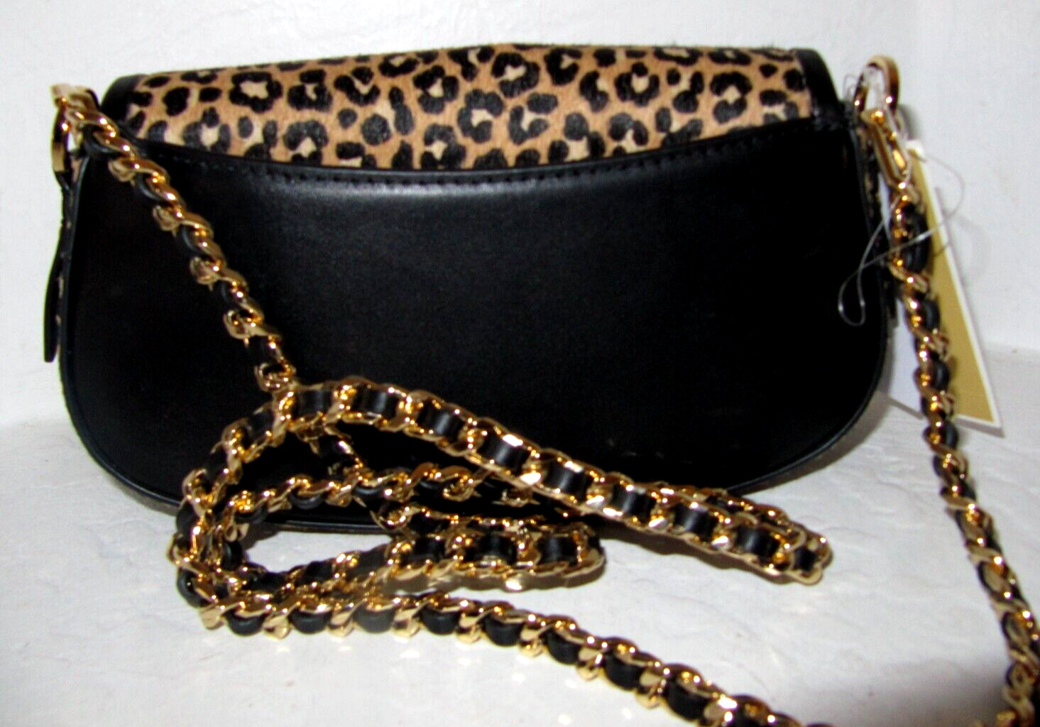Michael Kors Mila Leopard Haircalf Small E W Chain Sling Messenger Bag NWT $328