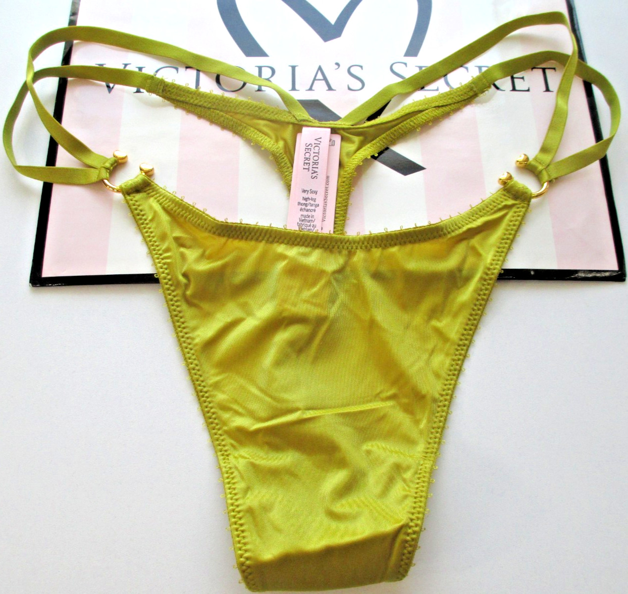 VICTORIA’S SECRET VERY SEXY High Leg Thong Panty S M L XL Yellow NWT Hardware VS