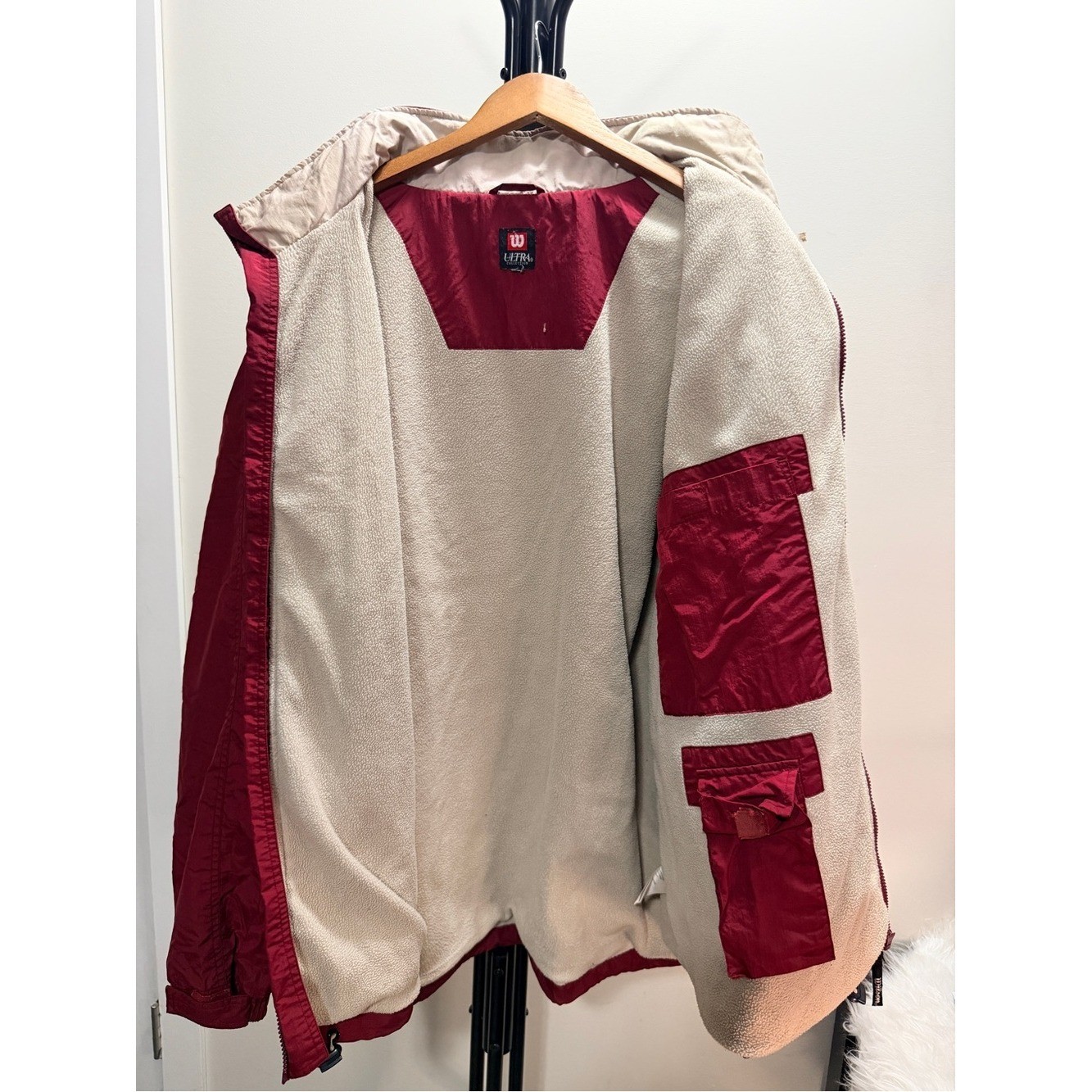 Wilson Y2K Maroon/Red Hooded Jacket with Packable Hood SZ XL