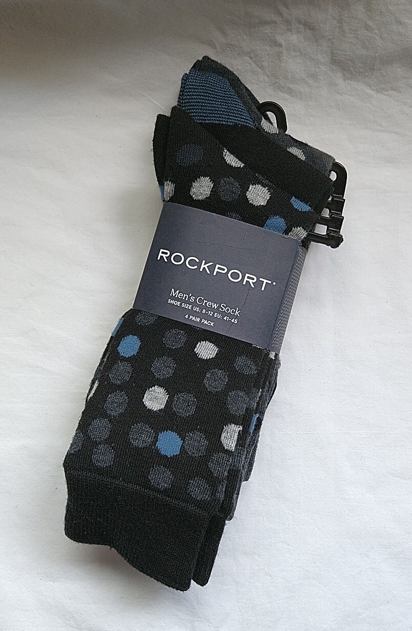 ROCKPORT MEN’S 4 PK ASSORTED NAVY AND GRAY CREW SOCKS, SHOE SIZE 8-12