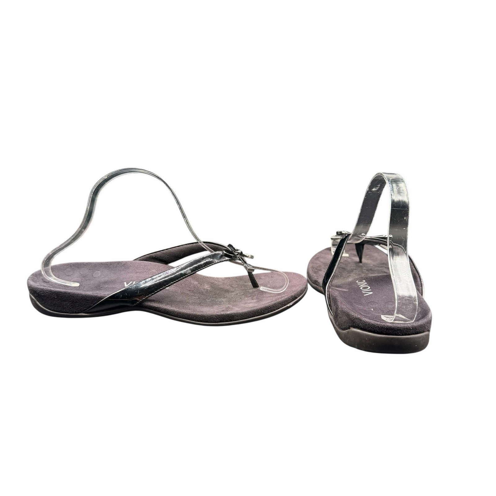 Vionic Bella II Black Patent Bow Thong Sandals Womens Size 10