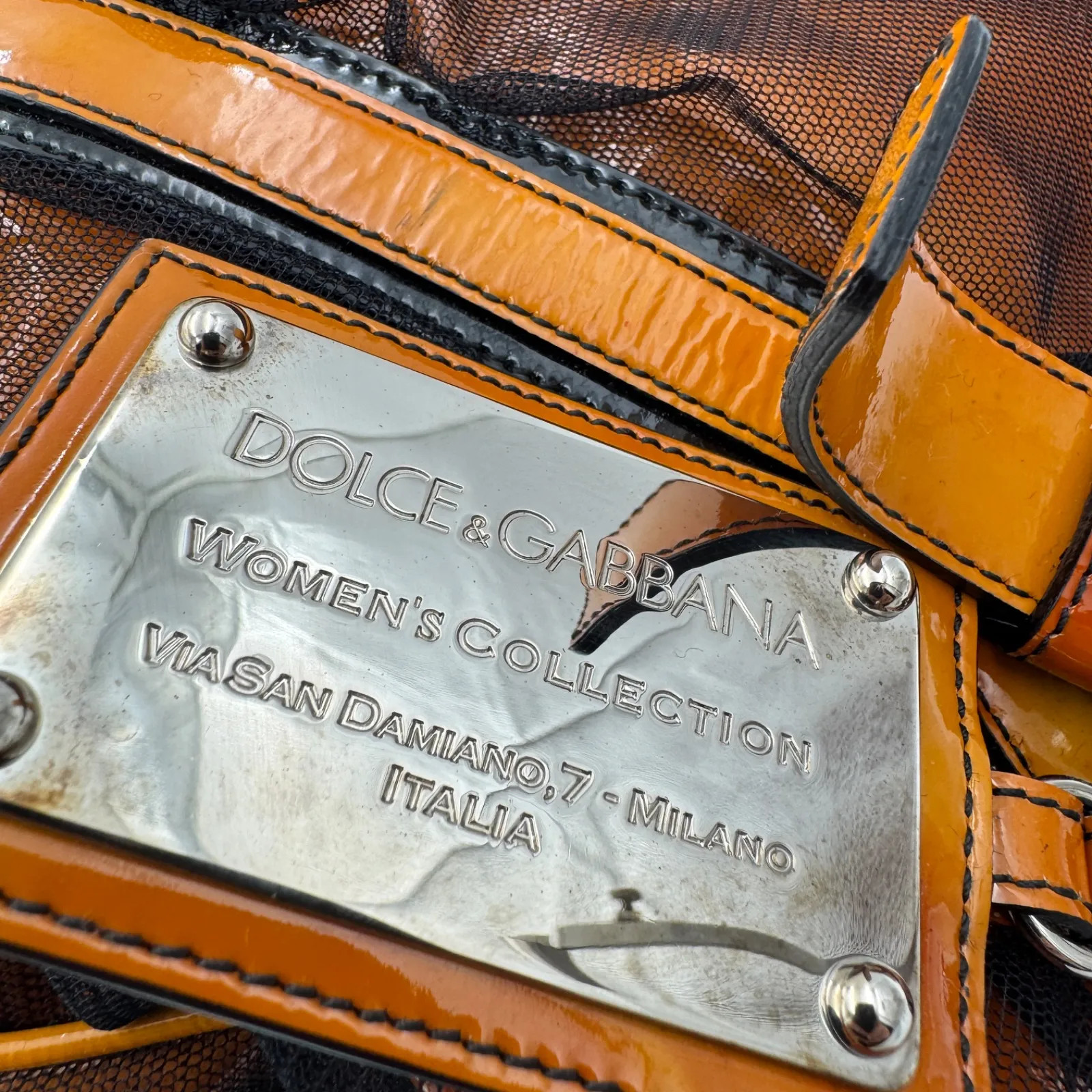 Dolce & Gabbana Patent Leather Boston Bag Orange Yellow 2Way 13.7×8.6×7.08 in